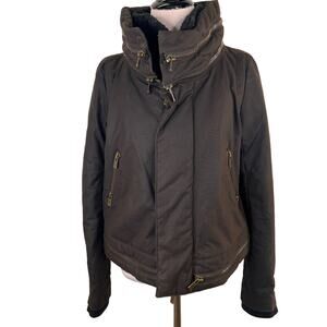 Givenchy Brown Oilskin Double Zipper Fleece Lined Jacket Size 40
